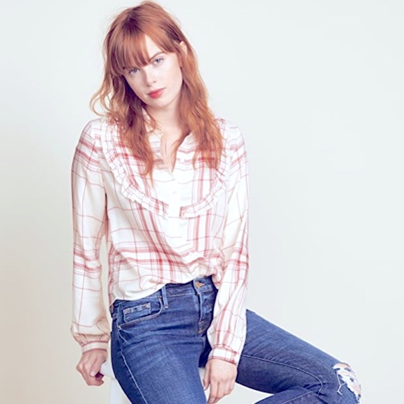 FRAME Ruffle Bib Button Down Shirt - Picture 2 of 8